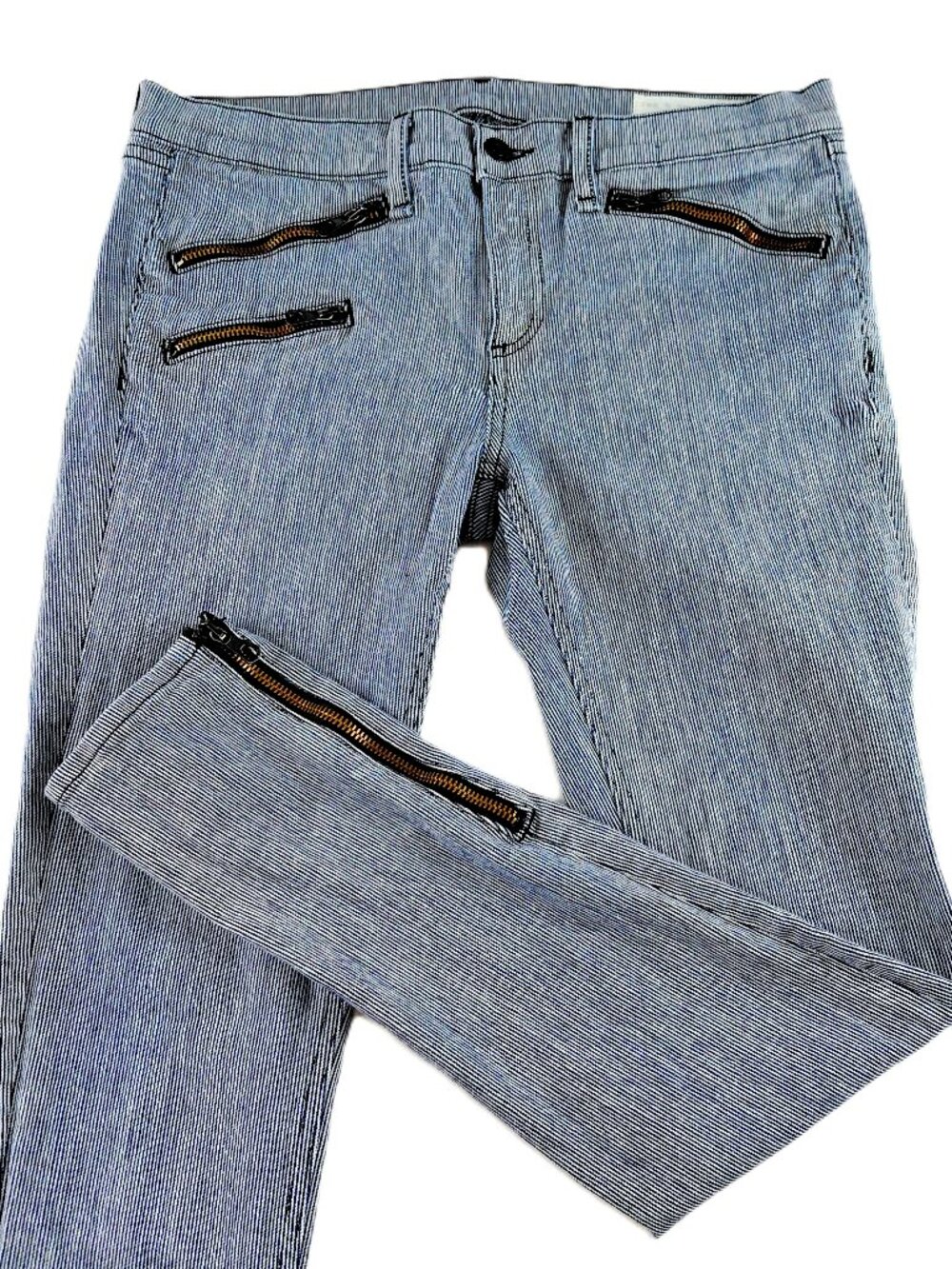 Rag & Bone Pinstripe Skinny Jean Women's Size 29 Blue White Zippered Pockets